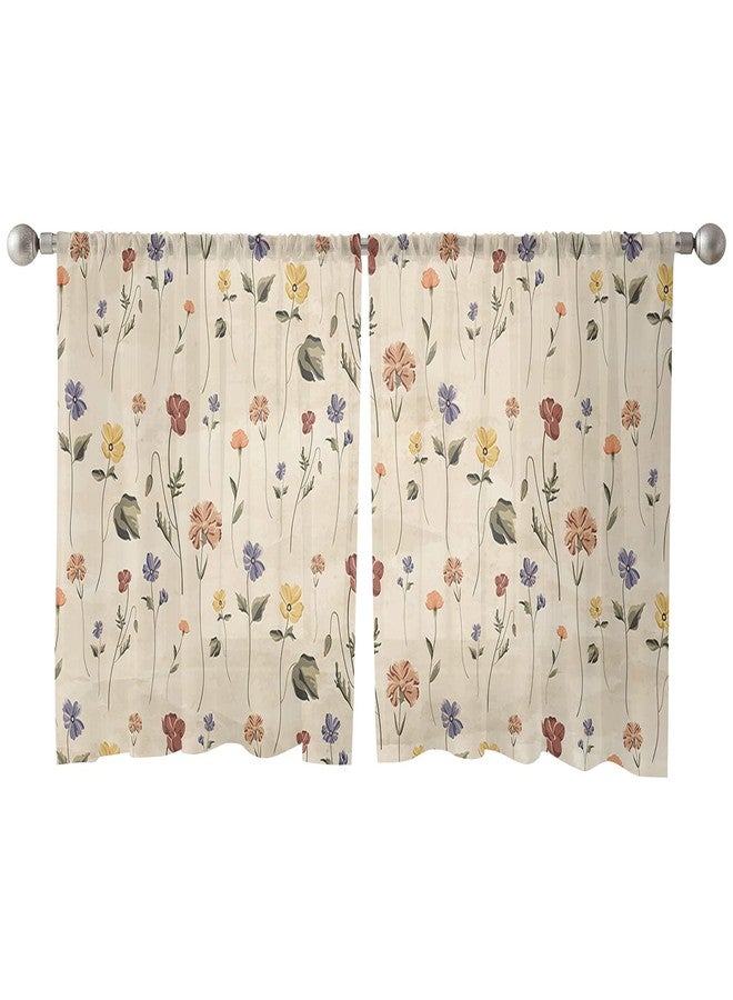 Futuregrace Semi Sheer Curtains 45 inch Length, Retro Small Floral Window Treatments Curtains,Light Filter Curtains Rod Pocket Drapes for Living Room Bedroom,2 Panels - Image 3